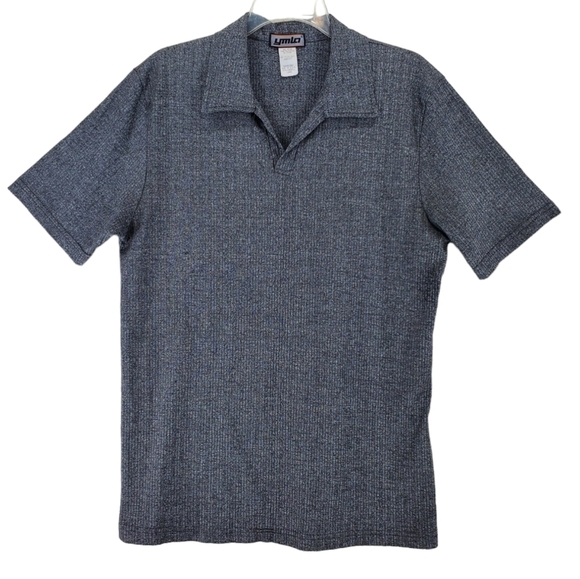 Vtg YMLA Polo Shirt Mens L Dark Gray Heathered Ribbed Short Sleeve USA Made 90s - Picture 9 of 11